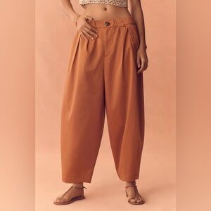 Maeve Cropped Wide-Leg Pants in Rust